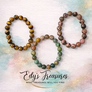 10mm Crystal Bracelet Set – Tiger Eye, Indian Agate & Rhodonite NEW